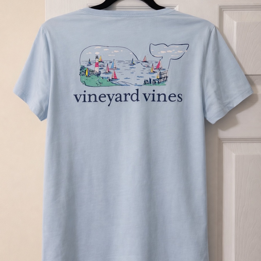 Vineyard Vines Light Blue Short Sleeve Tee with Nautical Whale Graphic
